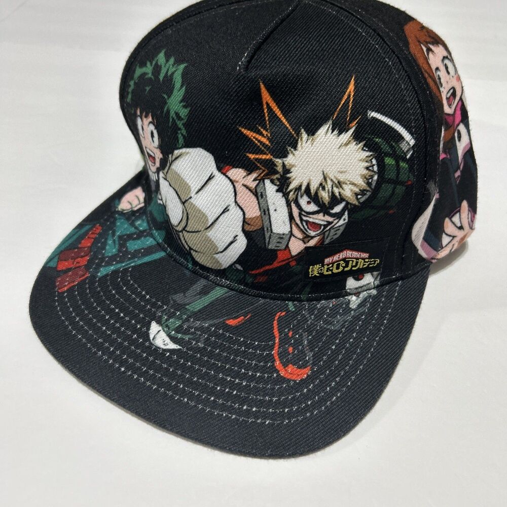 My Hero Academia Anime Snapback Hat Black Character Print OSFM Adjustable Cap